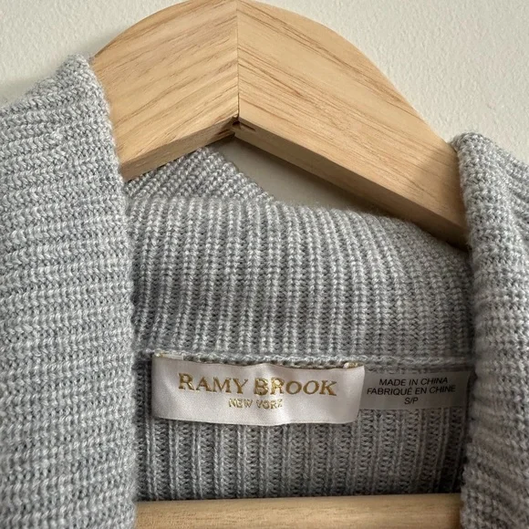 Ramy Brook Sistene Faux Fur Trim Cowl Neck Grey Sweater SIZE S (Petite) - Picture 2 of 3